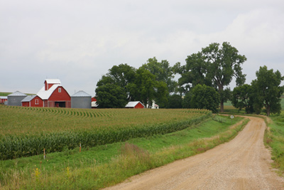 Farmhouse with crops